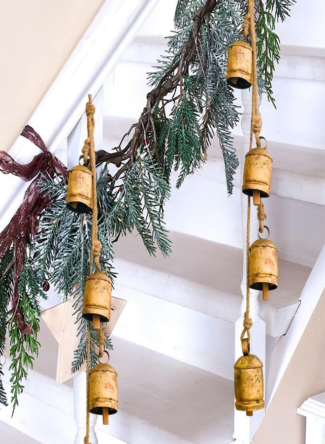 Mie Creations Mie Creation Set of 4 Rustic Vintage Cow Bells Cluster on Jute Rope, Christmas Tree Decorations, Handmade Metal Harmony Cowbells, Shabby Chic Wall Hanging, Holidays Wreath decor - Antique Gold 34 inch - Image 3